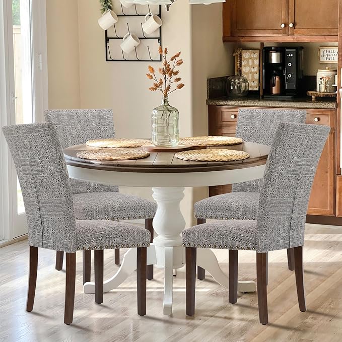 COLAMY Upholstered Parsons Dining Chairs Set of 2, Fabric Dining Room Kitchen Side Chair with Nailhead Trim and Wood Legs - Boho - LeafyLoom