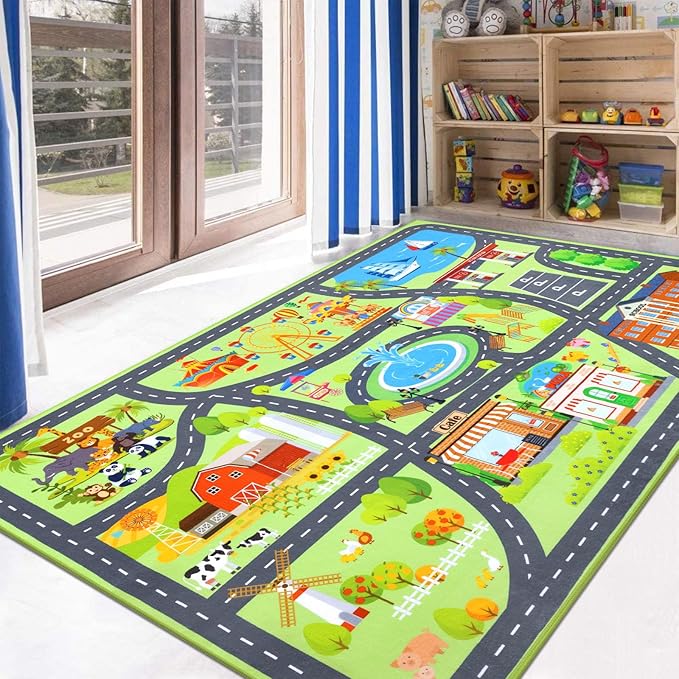 HEBE Kids Play Rug 4'x6' ABC Alphabet Numbers Shapes Educational Kid Area Rug Washable Baby Crawling Mat Non Slip Kid Play Mat Carpet for Girl Boy Bedroom Playroom - LeafyLoom