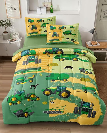 Full Construction Bedding Set for Boys Kids Farm Tractor Bedding 5 Pieces Cars Full Comforter Set for Boys, Full Truck Bed in a Bag Set Boys - LeafyLoom