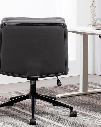 Armless Office Chair with Wheels Wide Desk Chair Leather Mid Back Accent Chair Padded Swivel Vanity Chair for Girl Women Computer Task Chair for Home Office (Suede Fabric,Gray) - LeafyLoom