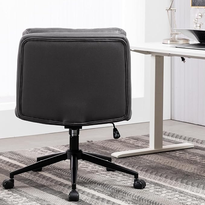 Armless Office Chair with Wheels Wide Desk Chair Leather Mid Back Accent Chair Padded Swivel Vanity Chair for Girl Women Computer Task Chair for Home Office (Suede Fabric,Gray) - LeafyLoom