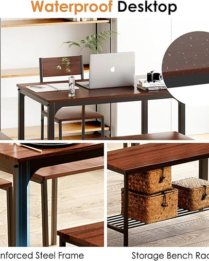 sogesfurniture Modern 4-Piece Kitchen Dining Table Set with 1 Bench and 2 Chairs, Kitchen Bench Table Set for 4, Wooden Kitchen Table and Chairs for Limited Space,Brown - LeafyLoom