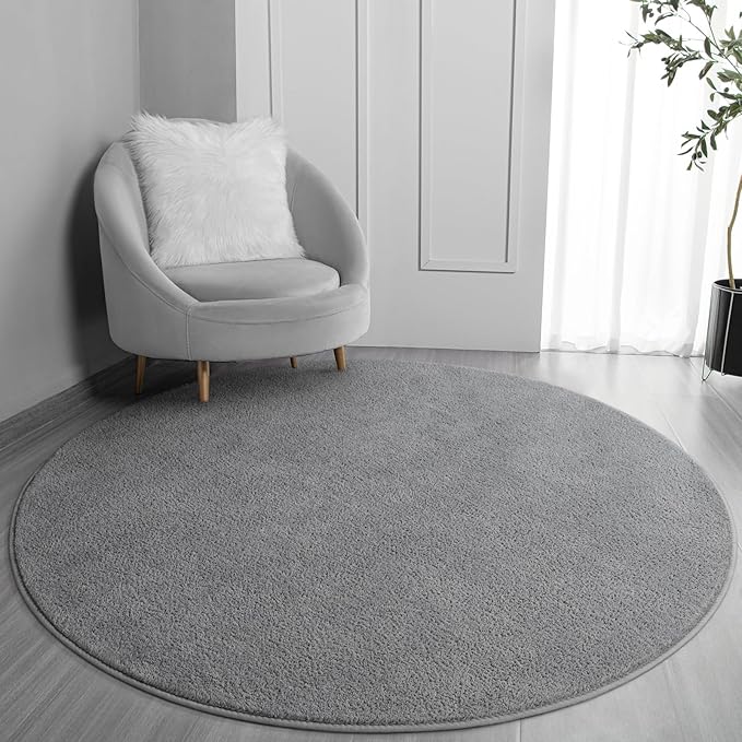 Round Area Rugs for Bedroom Living Room, 4x4 Grey Super Soft Comfy Thickened Memory-Foam Indoor Circle Carpets, Modern Aesthetic Minimalist Carpet for Boys Girls Adults Nursery Home Décor - LeafyLoom
