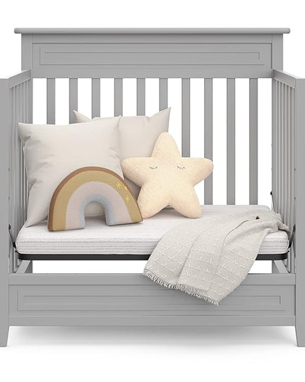STORKCRAFT Petal 4-in-1 Convertible Mini Crib (Pebble Gray) – GREENGUARD Gold Certified, Converts to Daybed and Twin-Size Bed, Includes Bonus 2.75-inch Mini Crib Mattress - LeafyLoom