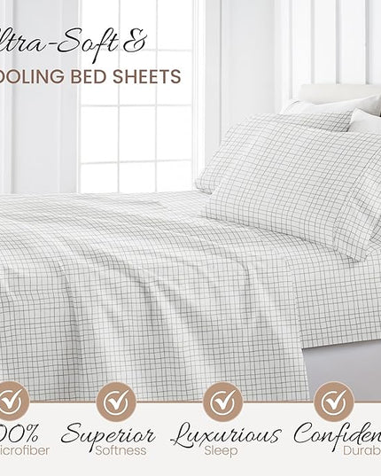 Linen Market 4 Piece Full Bedding Sheet Set (Light Gray Crossroads) - Sleep Better Than Ever with These Ultra-Soft & Cooling Bed Sheets for Your Full Size Bed - Deep Pocket Fits 16" Mattress - LeafyLoom