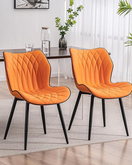 YOUNIKE Dining Chairs, Upholstered Faux Leather Kitchen Dining Room Chairs Set of 2, Modern Living Room Bedroom Side Chairs with Curved Wing Back and Adjustable Metal Legs, Orange - LeafyLoom