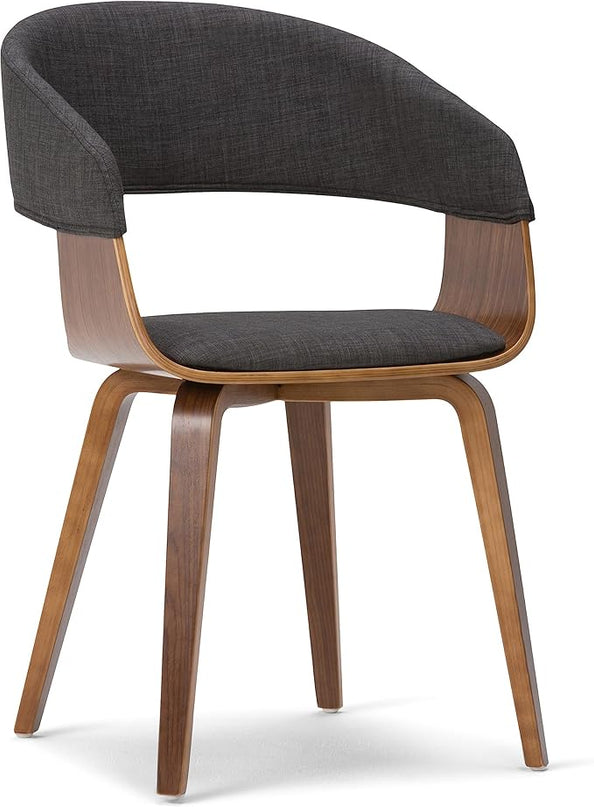 SIMPLIHOME Lowell 17 Inch Mid Century Modern Bentwood Dining Chair in Charcoal Grey Linen Look Fabric, For the Dining Room - LeafyLoom
