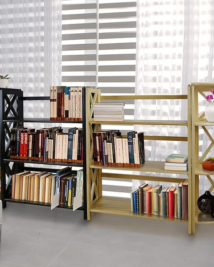 Casual Home Montego 3-Shelf Folding Bookcase, Black - LeafyLoom