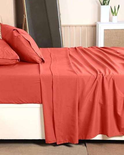 Utopia Bedding King Bed Sheets Set - 4 Piece Bedding - Brushed Microfiber - Shrinkage and Fade Resistant - Easy Care (King, Coral) - LeafyLoom