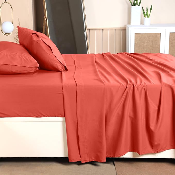 Utopia Bedding King Bed Sheets Set - 4 Piece Bedding - Brushed Microfiber - Shrinkage and Fade Resistant - Easy Care (King, Coral) - LeafyLoom