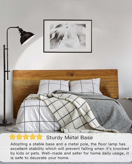 PARTPHONER Industrial Floor Lamp Adjustable, Rustic Farmhouse Reading Lamp in Aged Black Finish, Modern Standing Lamp with Remote Control Metal Shade for Living Room Bedroom Study Room Office Hotel - LeafyLoom