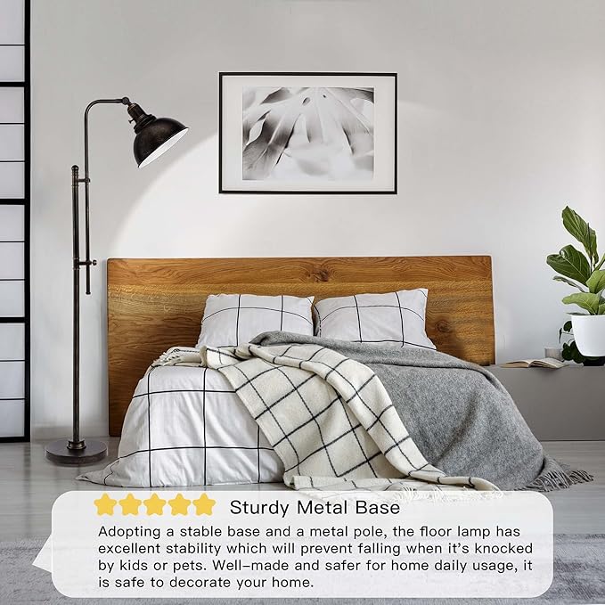 PARTPHONER Industrial Floor Lamp Adjustable, Rustic Farmhouse Reading Lamp in Aged Black Finish, Modern Standing Lamp with Remote Control Metal Shade for Living Room Bedroom Study Room Office Hotel - LeafyLoom