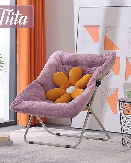 Tiita Comfy Saucer Chair, Soft Faux Fur Oversized Folding Accent Chair, Lounge Lazy Chair for Kids Teens Adults, Metal Frame Moon Chair for Bedroom, Living Room, Dorm Rooms - LeafyLoom