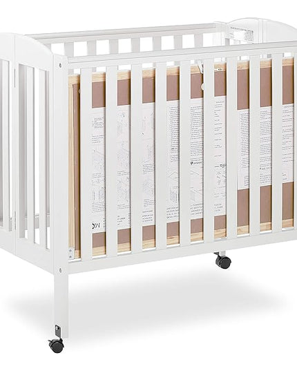3 in 1 Portable Folding Stationary Side Crib in White, Greenguard Gold Certified, Safety Wheel with Locking Casters, Convertible, 3 Mattress Heights - LeafyLoom