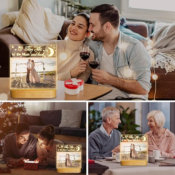 Attivolife Light up Picture Frame, Love You to the Moon and Back Night Light, Warm Color LED Lamp Decor, Romantic Birthday Christmas Thanksgiving Gifts for Lover Wife Husband Family 4x6 Inch - LeafyLoom