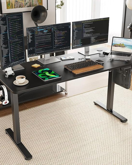 STARY Electric Memory Preset 55 x 24 Inches Adjustable Height Computer Workstation Sit Stand Home Office Desk with Splice Board, 5524, Black Desktop/Black Frame - LeafyLoom