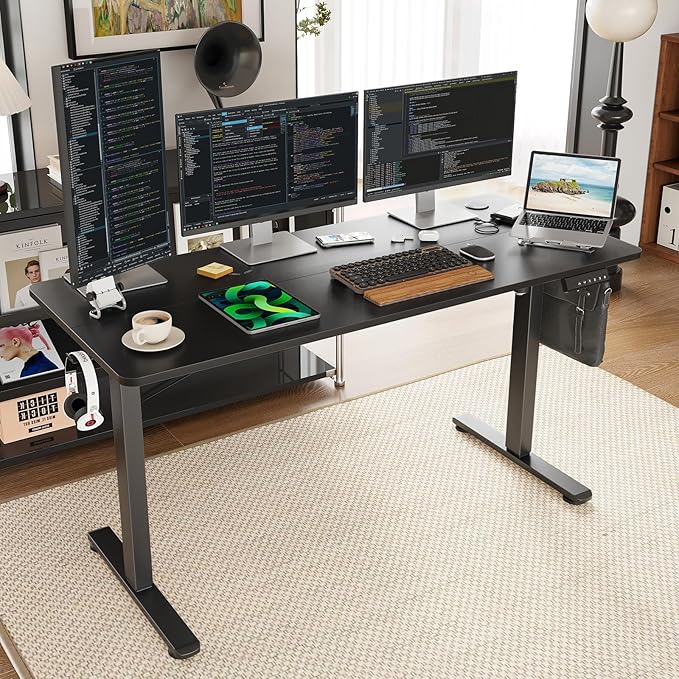 STARY Electric Memory Preset 55 x 24 Inches Adjustable Height Computer Workstation Sit Stand Home Office Desk with Splice Board, 5524, Black Desktop/Black Frame - LeafyLoom