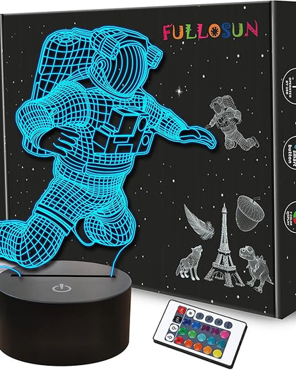 FULLOSUN Spaceman 3D Night Light, Astronaut Rocket Optical Illusion Lamp Birthday Gift Idea for Outer Space Fan Xmas, Living Room Decor Night Light with 7 Colors Changing - LeafyLoom