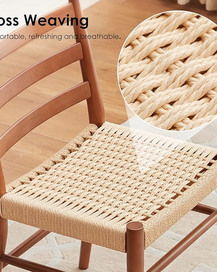 STARY Wood Rattan Dining Room Chairs Set of 2 with Comfortable Woven Seat, Fully Assembled, Walnut - Set of 4 - LeafyLoom