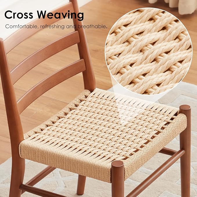 STARY Wood Rattan Dining Room Chairs Set of 2 with Comfortable Woven Seat, Fully Assembled, Walnut - Set of 4 - LeafyLoom