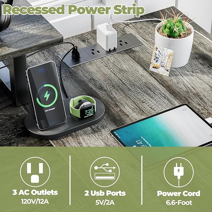 Homieasy L Shaped Computer Desk with Storage File Drawer, Reversible Home Office Desk with Recessed Power Strip and Led Strip, Corner Gaming Desk Work Study Table with Monitor Stand, Black Oak - LeafyLoom