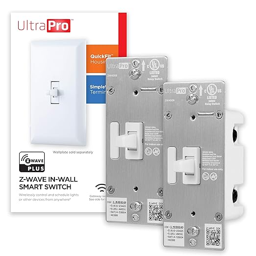 UltraPro Z-Wave Smart Light Switch, Smart Toggle Light Switch, QuickFit & SimpleWire, 3-Way Ready, Works with Alexa, Google Assistant, ZWave Hub Required, Repeater/Range Extender, White, 2 Pack, 54912 UltraPro