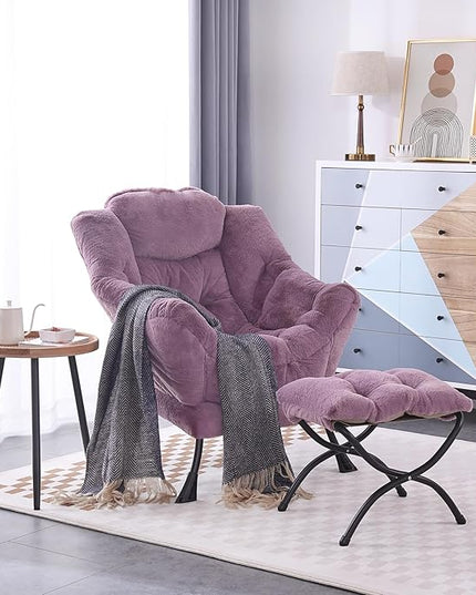 LITA Lazy Chair with Ottoman, Modern Accent Leisure Upholstered Sofa Chair, Lounge Reading Chair with Armrests and a Side Pocket for Living Room, Bedroom & Small Space - LeafyLoom