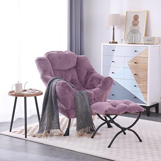 LITA Lazy Chair with Ottoman, Modern Accent Leisure Upholstered Sofa Chair, Lounge Reading Chair with Armrests and a Side Pocket for Living Room, Bedroom & Small Space - LeafyLoom
