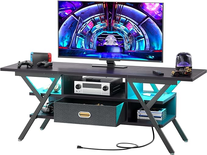 armocity Black TV Stands for Living Room, TV Entertainment Center with Storage, Modern Gaming TV Stand with Drawers for Bedroom, Entertainment Stand - LeafyLoom