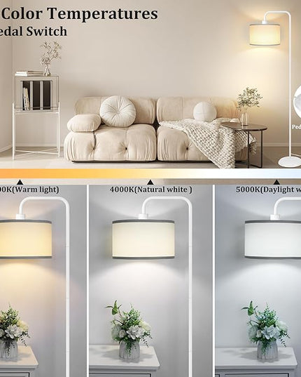 [Upgraded] LED Floor Lamp for Living Room, 3 Color Temperature Floor Lamp with Foot Switch Modern Standing Lamp Tall Pole Floor Reading Lamp for Bedroom, Study Room, Office, 9W Bulb Included, White - LeafyLoom