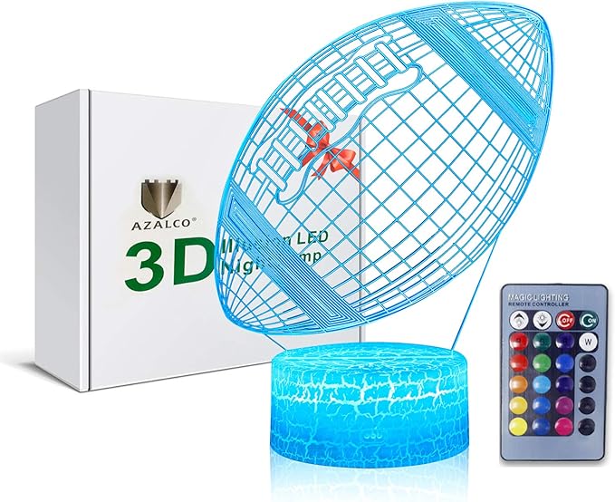 Rugby Night Light,3D Illusion Football Lamp for Kids Sprot Fans with 16 Colors Changing Remote Control&Smart Touch Bedroom Decor Lamp Holiday Xmas Birthday Gift - LeafyLoom
