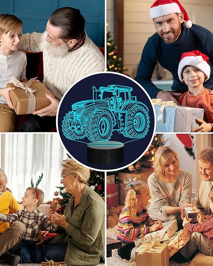 Attivolife Tractor 3D Illusion Night Lamp, 16 Color Changing Dimmable Hologram Lighting, Timer Toy USB Charge Table Desk Bedroom Decoration Creative Gift for Kid Boy with Remote Control - LeafyLoom