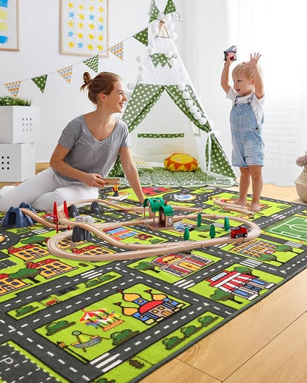 Zareas 3x5 Feet Kids Area Rug Play mat Car Rug for Playroom, Children Educational City Traffic Road Map Fun Car Carpet, Car Rug for Boys Bedroom, Upgrade Anti-Skid Rectangular for Kids Rugs, 60''x36'' - LeafyLoom