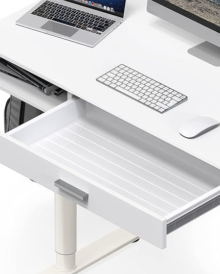 SHW Claire 40-Inch Height Adjustable Electric Standing Desk with Drawer, White - LeafyLoom