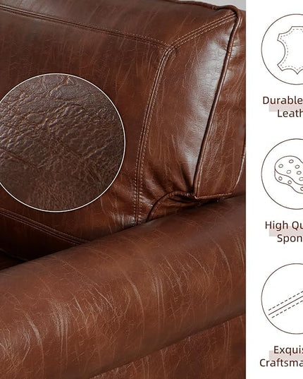 Dreamsir 79'' Traditional Faux Leather Sofa Couch with Nailhead Trim, Classic 3-Seater Sofa with Rolled Arms for Living Room, Bedroom, Apartment, Easy to Install (Retro Brown) - LeafyLoom
