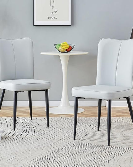 Modern Dining Chairs Set of 2, PU Leather Seat Cushions Light Gray Dining Room Chair, with Black Metal Legs Kitchen Chair for Home Living Room, Restaurant, Light Gray Chair Black Legs - LeafyLoom