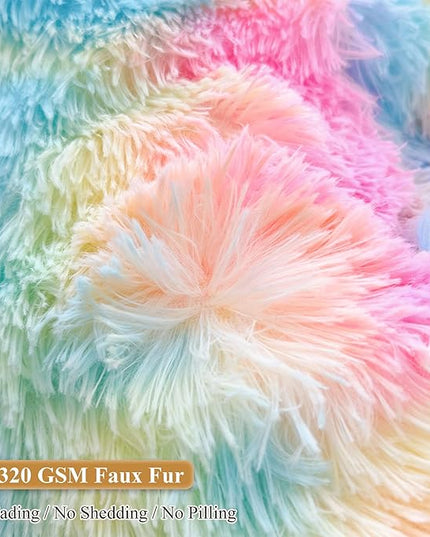 XeGe Fluffy Back Support Pillow Cover for Bed (No Filler), Tie Dye Faux Fur Backrest Pillow Case, Furry Reading Pillow Cover with Arms Adults Kids Girls, Fuzzy Sit Up Study Pillow for Floor, Rainbow - LeafyLoom