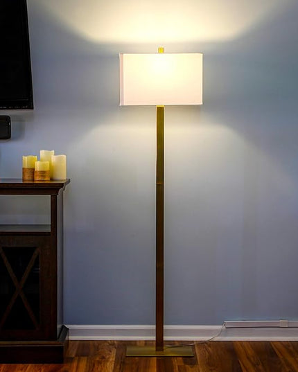Brightech Stella Mid-Century Modern Standing Lamp, Contemporary Lamp for Living Rooms & Offices, LED Floor Lamp for Reading and Work, Excellent Tall Lamp with Heavy Base for Living Room Décor - Brass - LeafyLoom