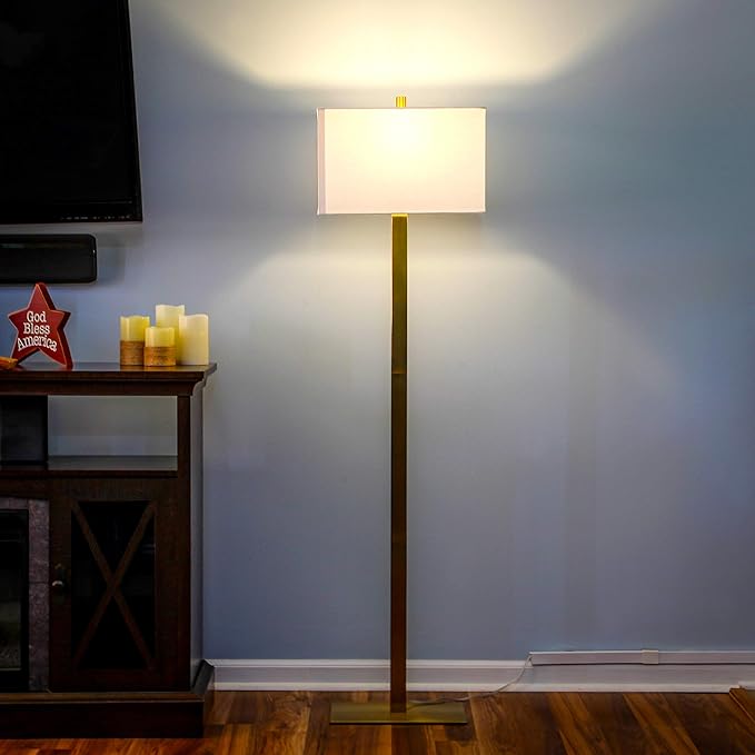 Brightech Stella Mid-Century Modern Standing Lamp, Contemporary Lamp for Living Rooms & Offices, LED Floor Lamp for Reading and Work, Excellent Tall Lamp with Heavy Base for Living Room Décor - Brass - LeafyLoom