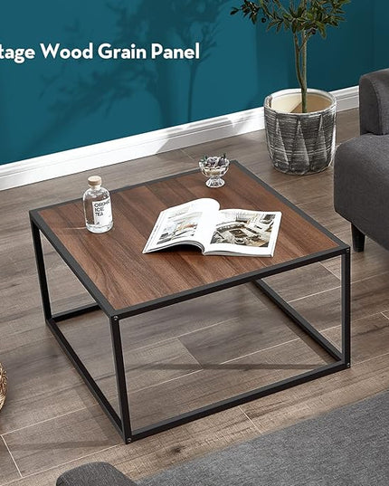 SAYGOER Farmhouse Coffee Table Rustic Wood Coffee Tables Mid Century Modern Coffe Tables for Small Spaces Simple Square Low Center Table for Living Room Home Office Boho Style, Walnut - LeafyLoom