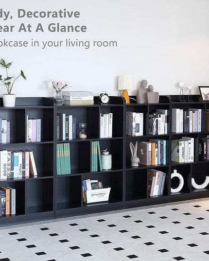 Book Shelf with Back Panel Stability 6 Cube Bookcase Multifunctional Cube Storage Organizer for Bedroom Living Room Office Closet School in Black with 31.49''W - LeafyLoom