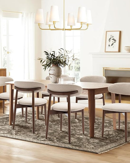 COLAMY Wooden Dining Chairs Set of 2, Modern Fabric Upholstered Kitchen Side Chairs, Farmhouse Dining Room Chair with Foot Pegs, Beige - LeafyLoom