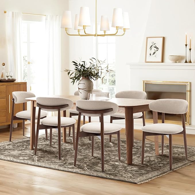 COLAMY Wooden Dining Chairs Set of 2, Modern Fabric Upholstered Kitchen Side Chairs, Farmhouse Dining Room Chair with Foot Pegs, Beige - LeafyLoom