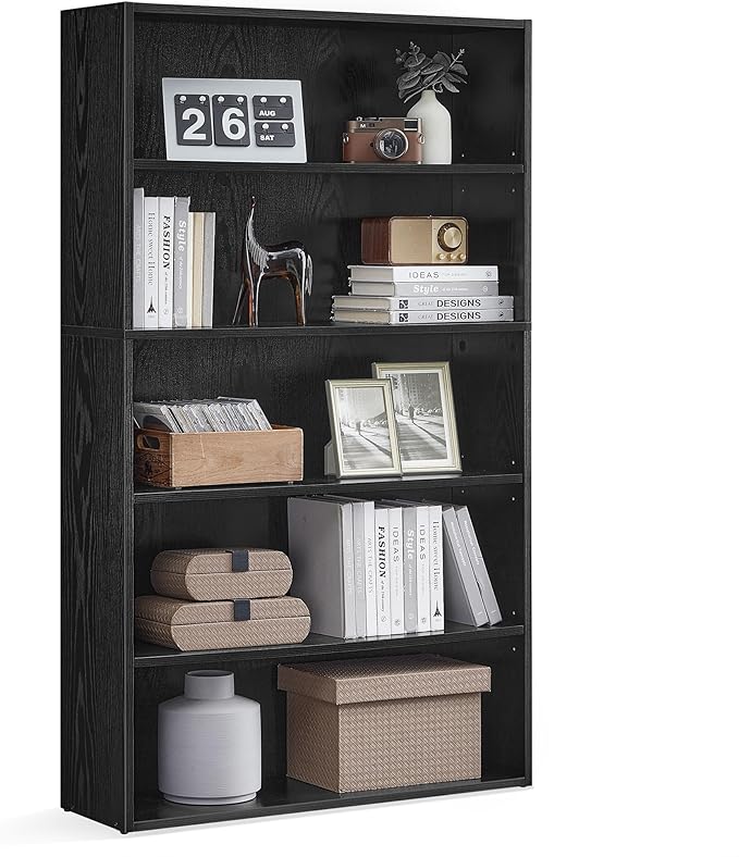 VASAGLE Bookshelf, 31.5 Inches Wide, 5-Tier Open Bookcase with Adjustable Storage Shelves, Floor Standing Unit, Ebony Black ULBC175T56 - LeafyLoom