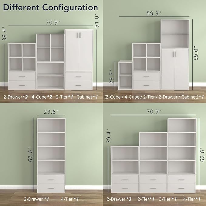 Apexa 2-Tier Cube Storage Organizer Shelves, Stackable Wood Bookcase Fits Cubby Bins for Organization, Dorm Teen Room Decor & Home Office, White - LeafyLoom