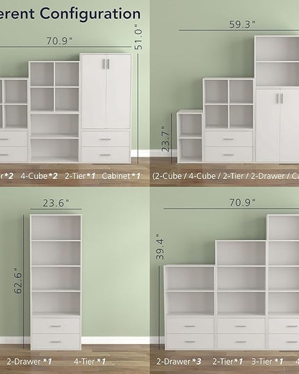 Apexa 6 Cube Storage Organizer Shelves, Stackable Wood Bookcase Fits Cubby Bins for Organization, Dorm Teen Room Decor & Home Office, White - LeafyLoom
