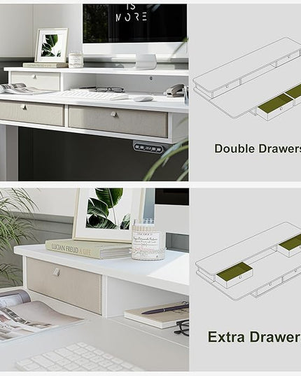 BANTI Height Adjustable Electric Standing Desk with 4 Drawers, 48 x 24 Inch Table with Storage Shelf, Sit Stand Desk, White Top - LeafyLoom