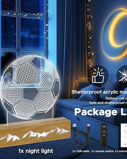Ideas Soccer Gifts 3D Lamp - Unique Soccer Room Decor - Glow in The Dark Soccer Ball with Remote Contro, Soccer Birthday Gifts for Boys, Friend - LeafyLoom