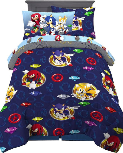 Franco Kids Bedding Super Soft Comforter and Sheet Set with Sham, 5 Piece Twin Size, Sonic The Hedgehog, Anime - LeafyLoom