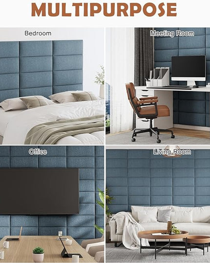 Upholstered Wall Mounted Headboard, 3D Soundproof Wall Panels Peel and Stick Headboard for Queen Size, Reusable and Removable Tufted Bed Headboard in Dusty Blue(9 Panels, 10" x 24") - LeafyLoom